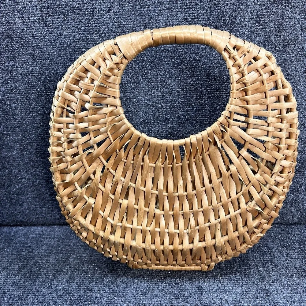 VTG Wicker Wall Hanging Pocket Basket Cottagecore Farmhouse Boho Rustic Natural